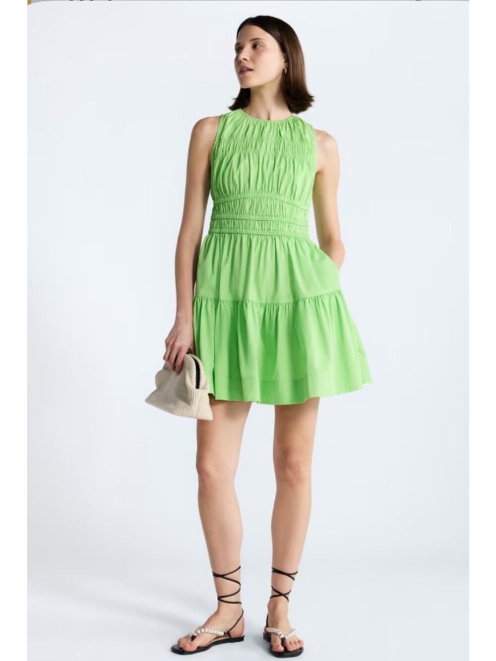 Free Assembly Women's Sleeveless Smocked Cotton Drop Waist Mini Dress Size L